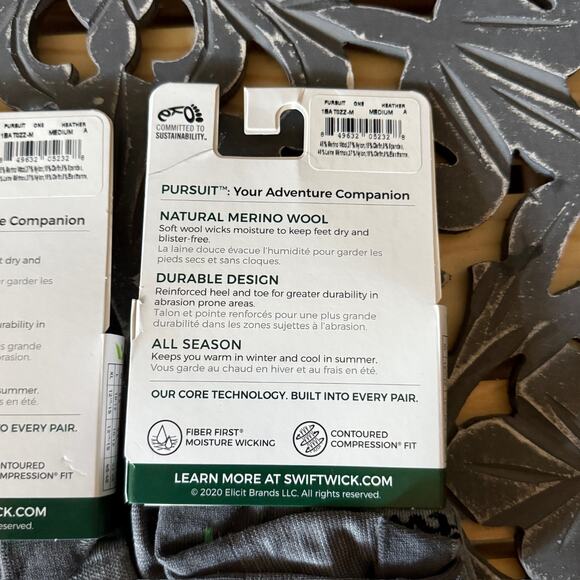 Swiftwick 2 Pairs of Pursuit Merino Wool Cushioned Ankle Socks Gray Size M NWT - Picture 4 of 4